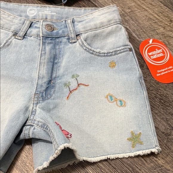 Wonder Nation Kids Embroidered Denim Shorts Set - Picture 4 of 16